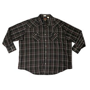 Plains Western Shirt Mens 3X Big Man Black Plaid Pearl Snap Chest Pockets Ranch